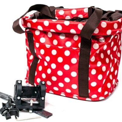 фото - Велосумка-кошик на кермо 30x25x25cm червоний в білий горошок BRAVVOS CK-083