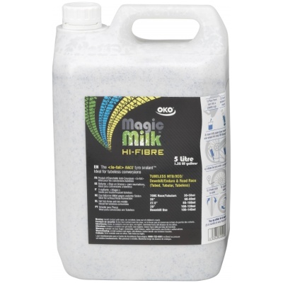 фото - Герметик OKO Magik Milk Hi-fiber Race для камер и бескамерных покрышек 5L (шприц для заливки в комплекте)