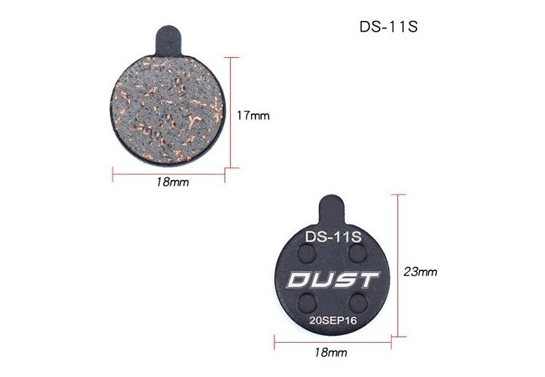 Колодки гальмiвнi полуметал пiд дисковi гальма DUST DS-11S 
Пiдходить пiд дисковi гальма Alhonga, ZOOM DB250/350/450/550
