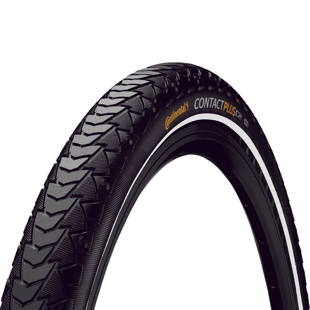 Фото Покришка Continental Contact Plus, 28″ | 700 x 28C | 28 x 1 5/8 x 1 1/8, чорна, світловідбиваюча, не складна
