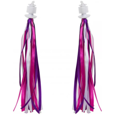 фото - Прикраса на кермо Green Cycle GCS-551 рожеві з фіолетовим тканинні смужки, кріплення барендою