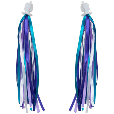 фото - Прикраса на кермо Green Cycle GCS-551 блакитні з фіолетовим тканинні смужки, кріплення барендою