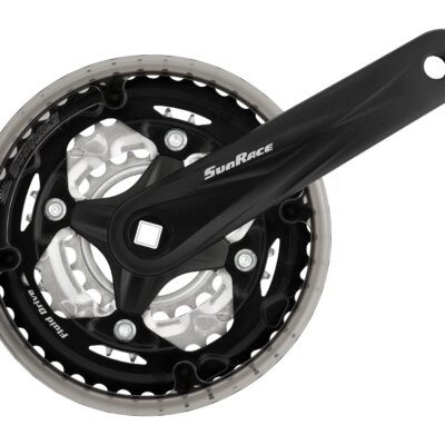 фото - Шатун SUN RACE FCM600 22/32/42T CG (захист ланцюга), під квадрат, L175мм, чорно-сріблястий