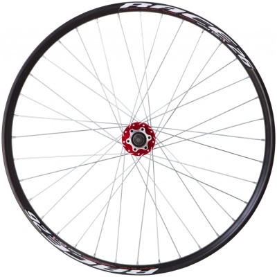 фото - Колесо задн. VLT 26″ AL 36H двост. чорн.; Втулка SHUNFENG SF-A210R під диск. під тріскачку, колір червоний, на пром. підшипн.