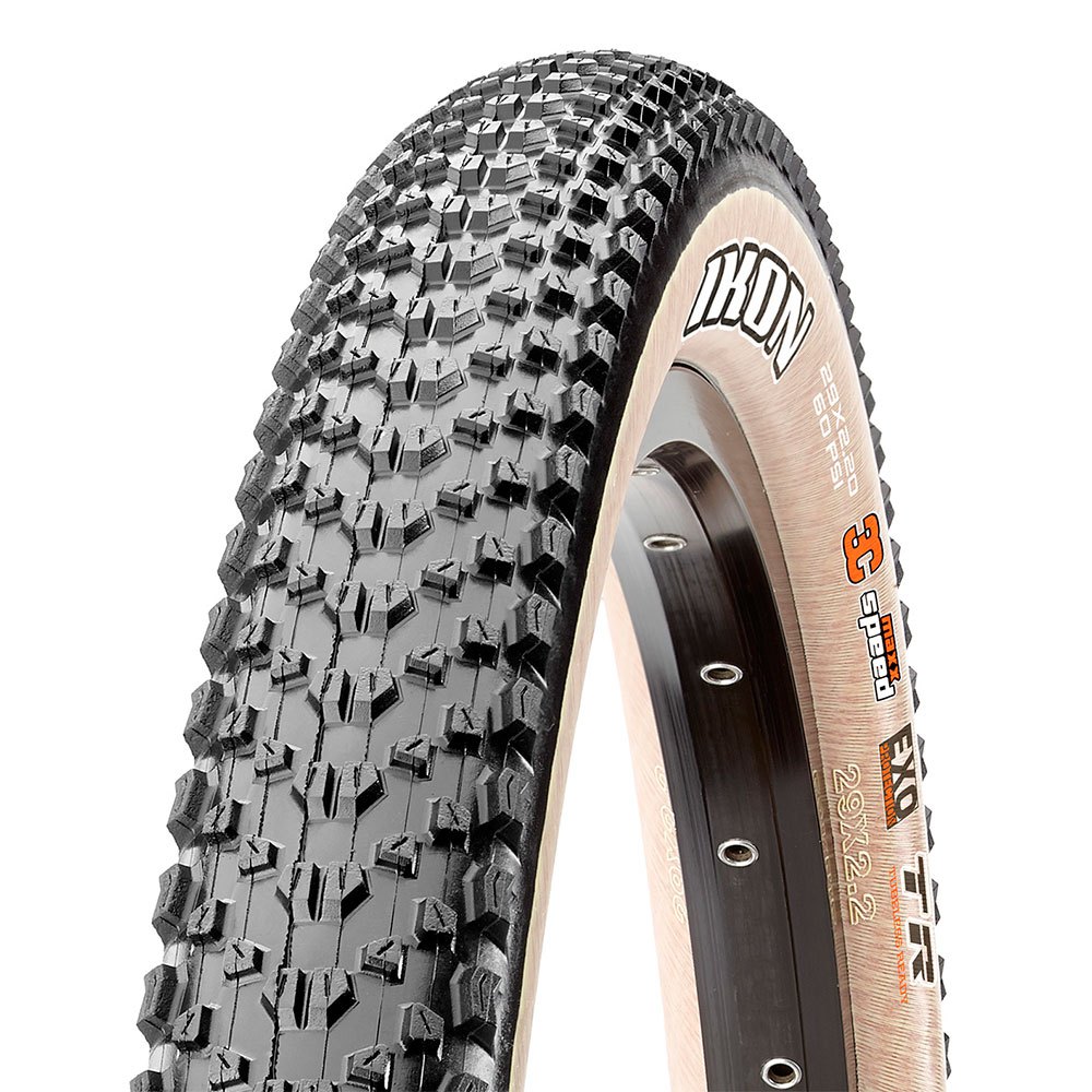 Фото Покришка 26×2.20 Maxxis Ikon, 60TPI, EXO/TR, Foldable, чорна з коричневою боковиною
