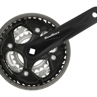 фото - Шатун SUN RACE FCM500 24/34/42T CG (захист ланцюга), під квадрат, L175мм, чорно-сріблястий