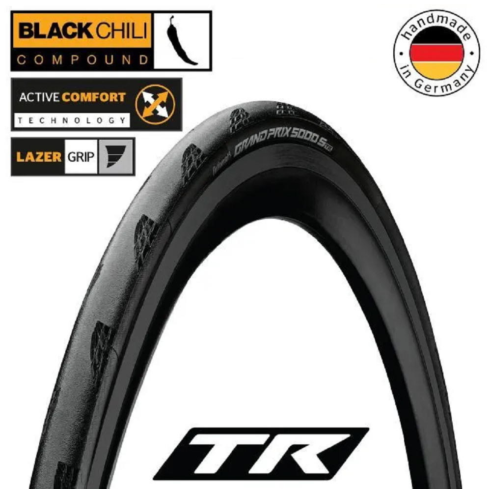 Фото Покришка безкамерна Continental Grand Prix 5000S чорна, складана BlackChili, Active Comfort Technology, Lazer Grip