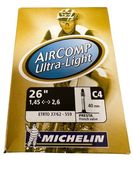 Фото Камера Michelin AirComp Ultra-Light 26″ 1.45 x 2.6 Presta 40мм (3799)