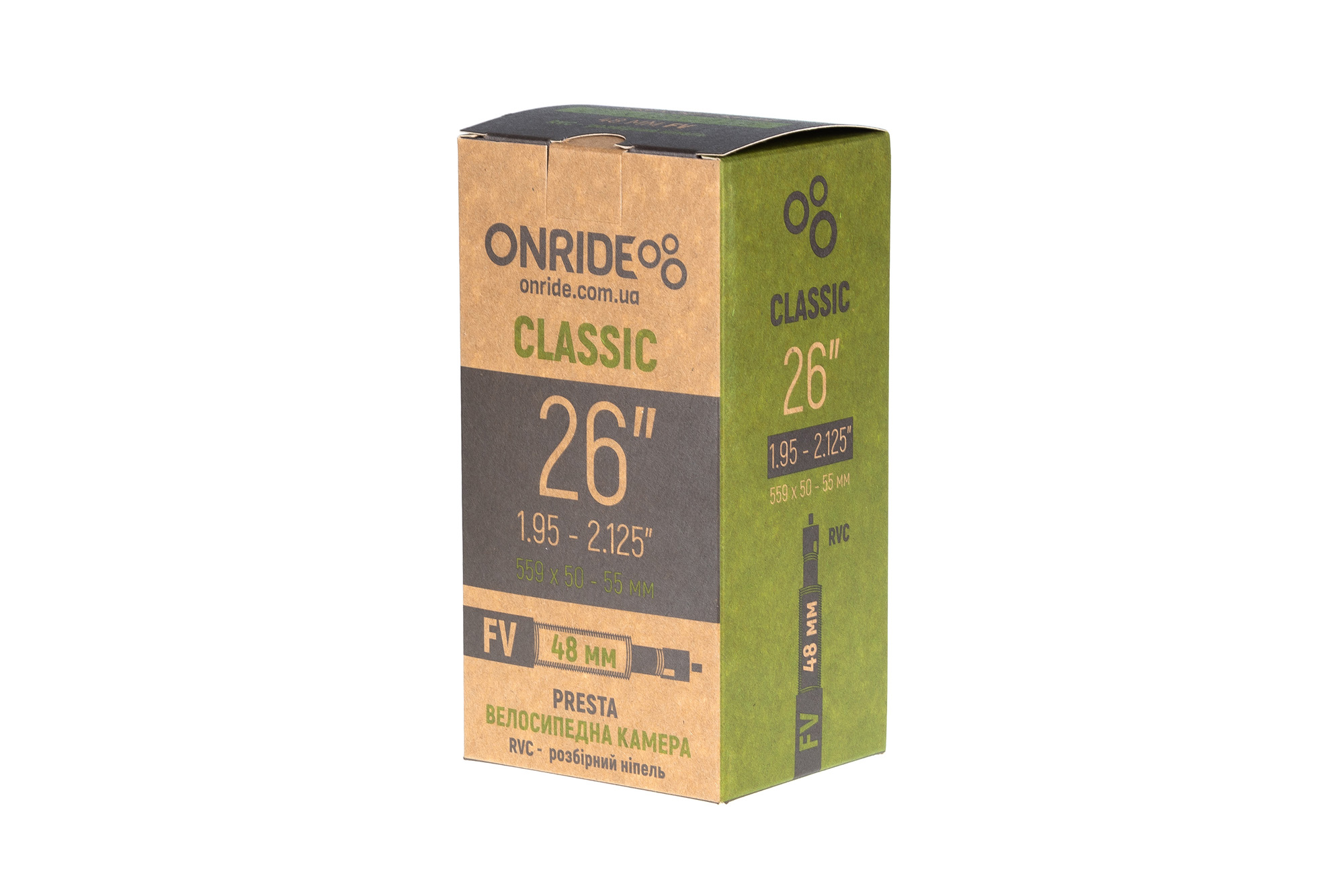 Фото Камера ONRIDE Classic 26"x1.95-2.125" FV — разборный ниппель, в коробке