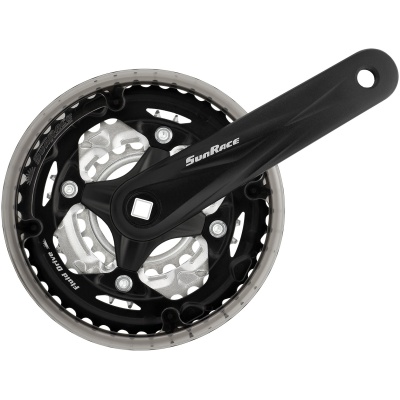 фото - Шатун SUN RACE FCM600 22/32/42T CG (захист ланцюга), під квадрат, L170мм, чорно-сріблястий