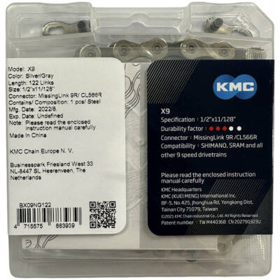 Ланцюг KMC X9 Silver/Gray 122 ланки 1/2" X 11/128" box (C-X939)