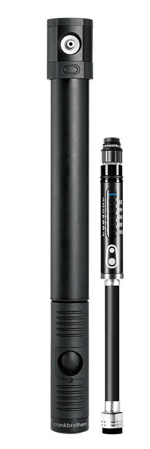 Мінінасос Crankbrothers KLIC HV GAUGE, алюмінієвий, з манометром, presta/schrader, 110psi/7.6 bar, чорний