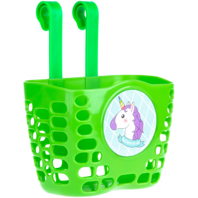 фото - Корзина детская пластиковая на руль ONRIDE Pony Mini зеленая для велосипедов 12-14″;