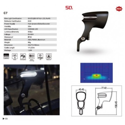 Передняя фара Sate-Lite C7 E-Bike 6-58V (33434)