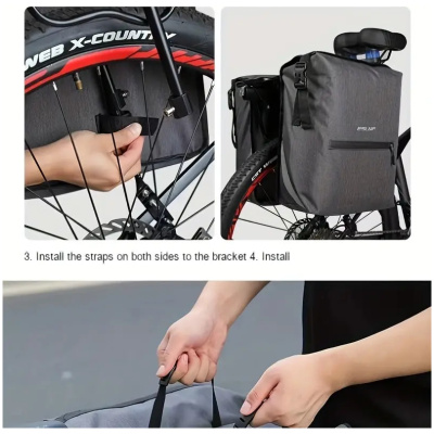 фото - Велосумка на багажник EsLNF 2-х секційна, 28л, сірий (T-002)