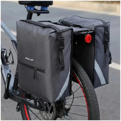 фото - Велосумка на багажник EsLNF 2-х секційна, 28л, сірий (T-002)