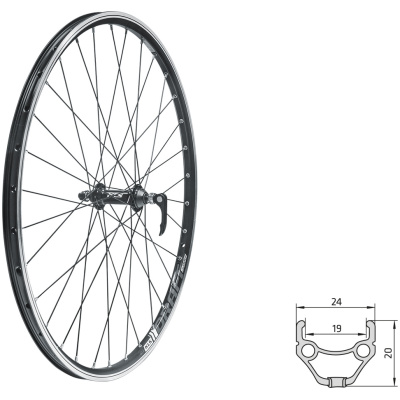 фото - Колесо переднє під ексцентрик KLS Draft 26″, V-brake, 9×100мм чорний