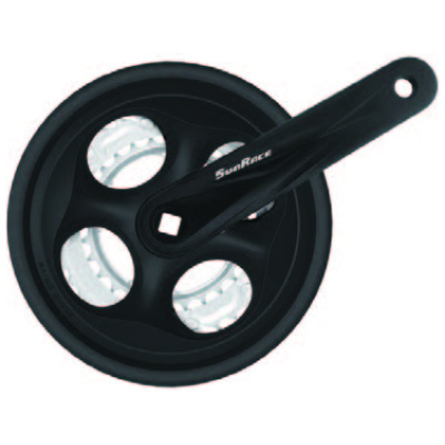фото - Комплект шатунов SunRace FCM300 3 175 под квадрат, 175 мм, 48-38-28T, на 8/ск., с защитой, черный