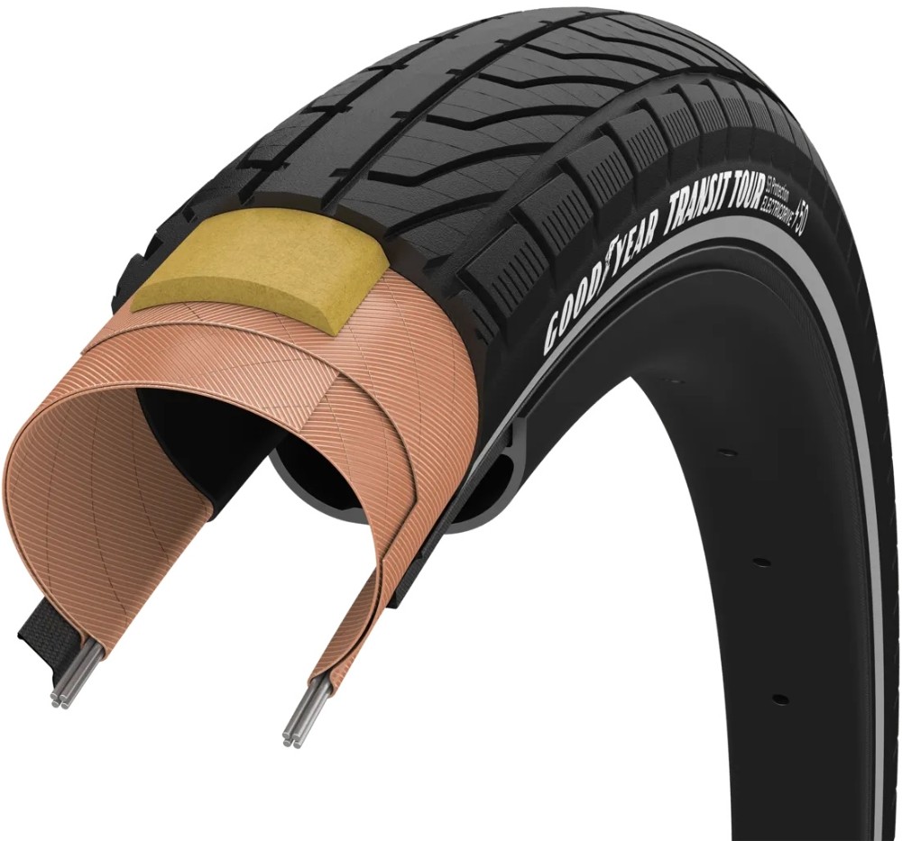 Фото Покрышка 27.5×2.40 (61-584) GoodYear Transit Tour S3:Protection, Wire, Black + reflective strips, 60tpi