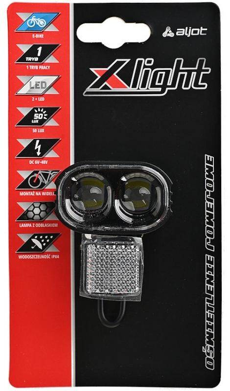 Передня фара ProX XC-2327 електровелосипеда 2xLed 50Lux, чорна (A-O-B-P-0526)