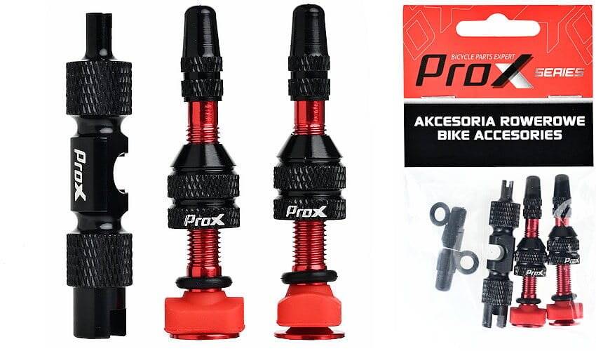 Ниппели ProX Presta 2шт 40мм с ключом, для бескамерки, красный (C-PZ-0428)