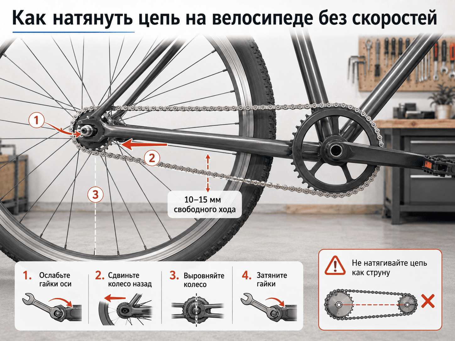 Как натянуть цепь на велосипеде без скоростей