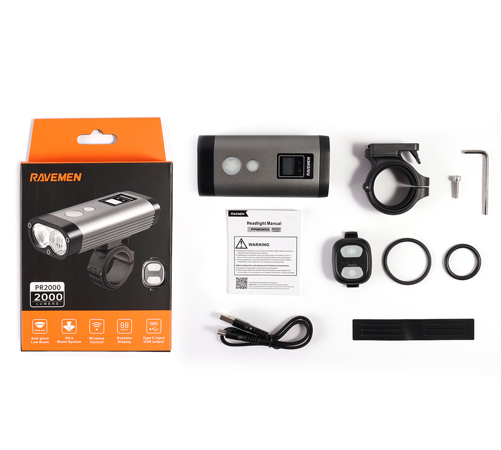 Свет передний Ravemen PR2000 USB 2000 лм (беспроводная кнопка в комплекте)