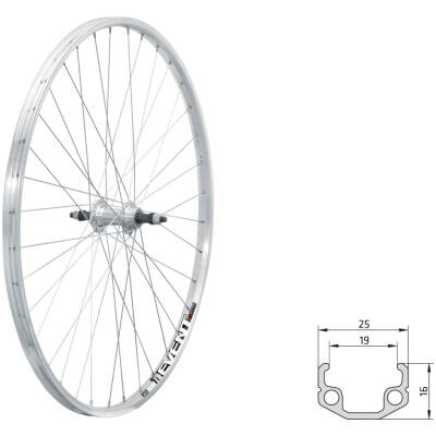 фото - Колесо заднє на гайках KLS Event 28″, V-brake, під тріскачку, 10×135 мм сріблястий